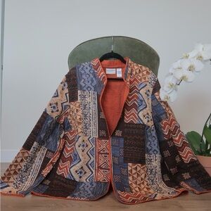 Alfred Dunner Multicolor Patchwork Open Front Jacket - Plus Size 24W